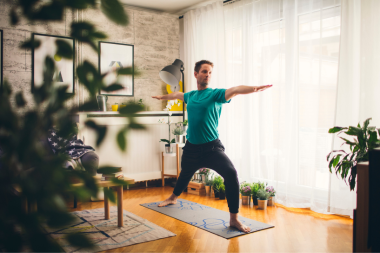home gym ideas for your remodel homeowner doing yoga in living room with potted plants custom built michigan