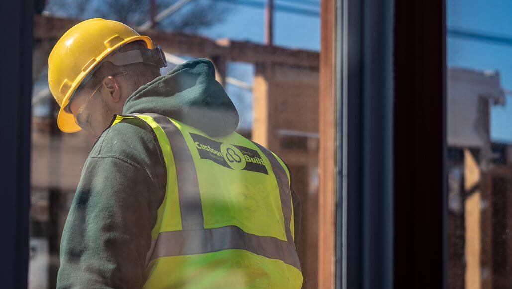 Construction worker wearing a high visibility vest