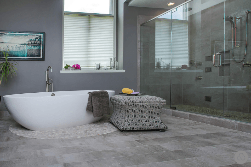bathroom tile flooring options for remodel with shower custom built michigan