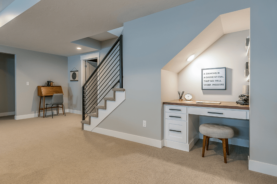 how long does it take to remodel your basement stairs with desk custom built michigan